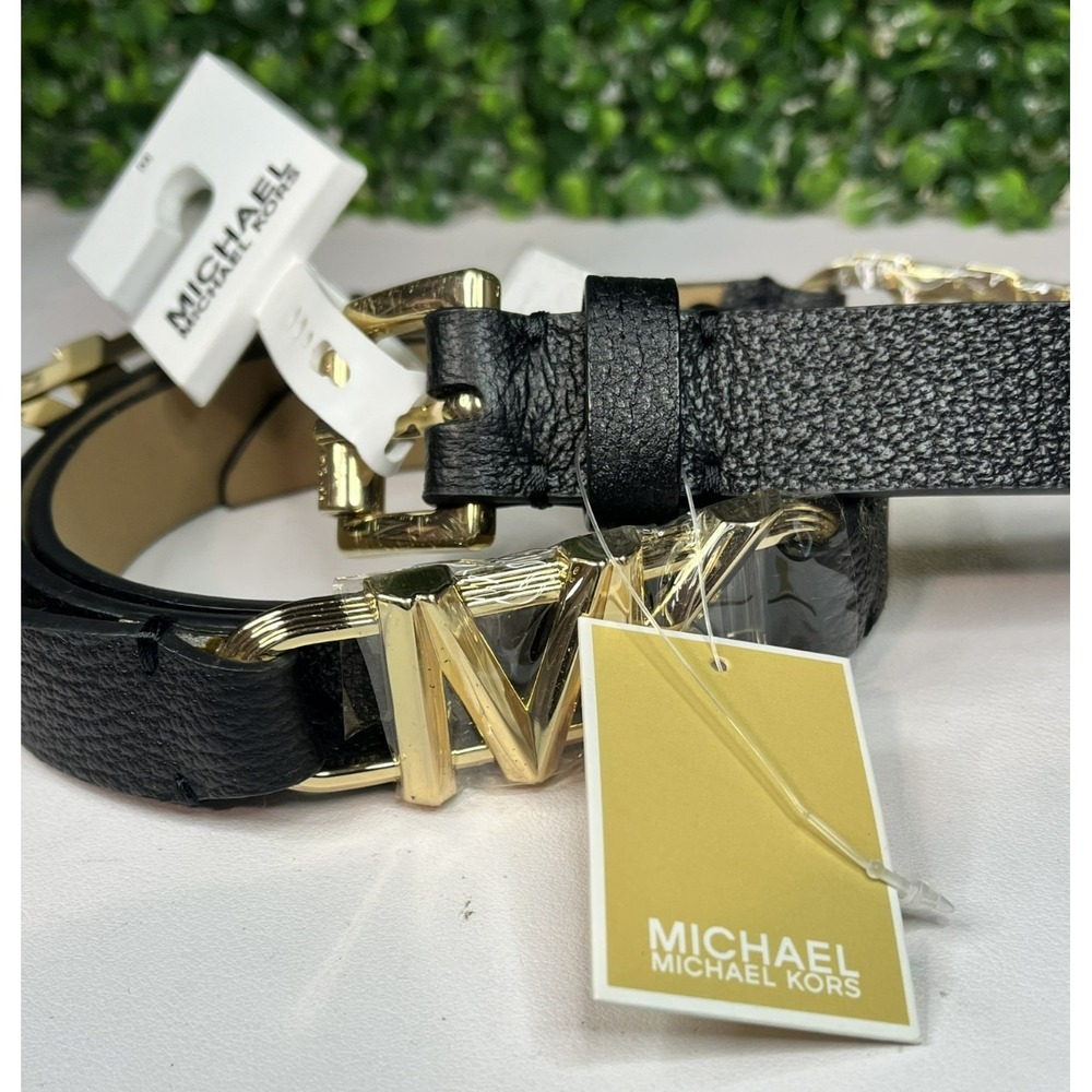 Michael Kors Women's 25mm Logo Station Black Belt Size Medium - NEW - Picture 2 of 8